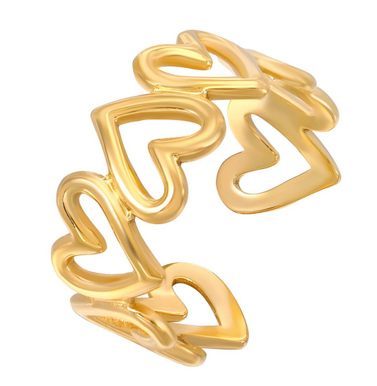 18K gold plated Stainless steel "Hearts" finger ring