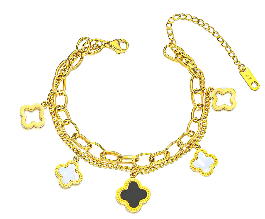 18K gold plated Stainless steel "Four-leaf clover" bracelet